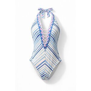 Lilly Pulitzer One Piece Swimsuit Size 6 Halter Tie Back Striped June 2020